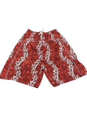 Vintage 90s Basix Floral Board Shorts L Red Y2K Beach Resort Surf Swim Trunks